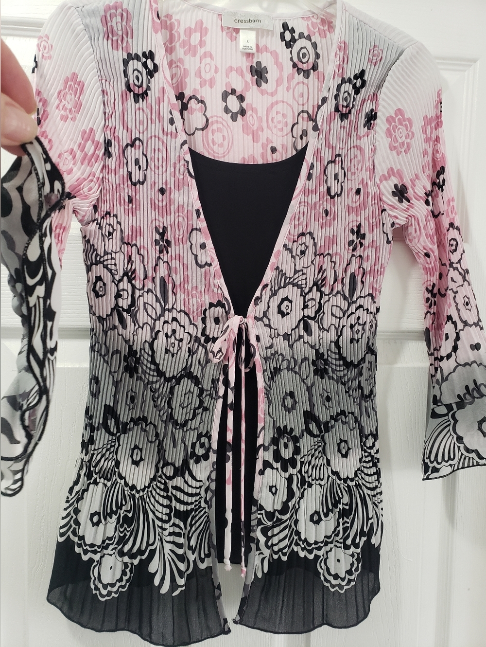 Sheer Floral Tie-Front Cardigan - Pink/Black